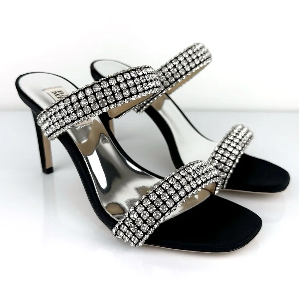 Badgley Mischka Women's Sade Jeweled Double Band Heeled Sandals Black Size 6 - Picture 4 of 12